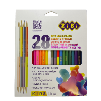 Карандаши цветные, 28 цветов (12 стандарт, 4 двухстор), трехгранный, KIDS Line