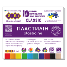 Пластилин CLASSIC 10 цветов, 200г, KIDS Line