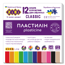 Пластилин CLASSIC 12 цветов, 240г, KIDS Line