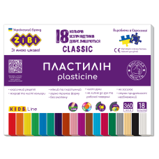 Пластилин CLASSIC 18 цветов, 360г, KIDS Line
