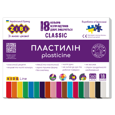Пластилин CLASSIC 18 цветов, 360г, KIDS Line