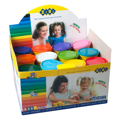 Тесто для лепки в шоубоксе (24 стаканчика по150 г), 12 цветов, BABY Line