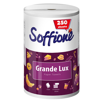 Кухонные бумажные полотенца Soffione GRANDE LUX", 1 рул, 3-слойные, белый