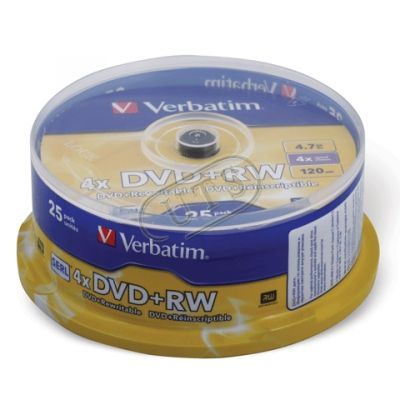 Диск VERBATIM DVD+RW 4,7Gb 4x Cake 25 pcs Silver (3202663)