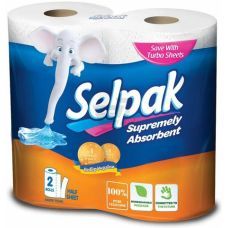 Кухонные бумажные полотенца SELPAK 2 рул. 3-х слойные 55 отрывов белые