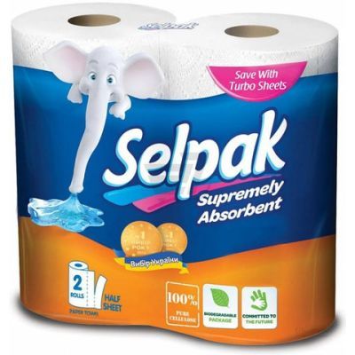 Кухонные бумажные полотенца SELPAK 2 рул. 3-х слойные 55 отрывов белые (29380)