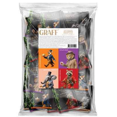 Чай чорний байховий арсорті 84г, сашет, "Assorted tea flavors" GRAFF