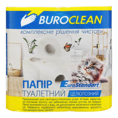Папір туал.целюлоз.BUROCLEAN EuroStandart, по 4 рул., на гільзі, 2-х сл., білий
