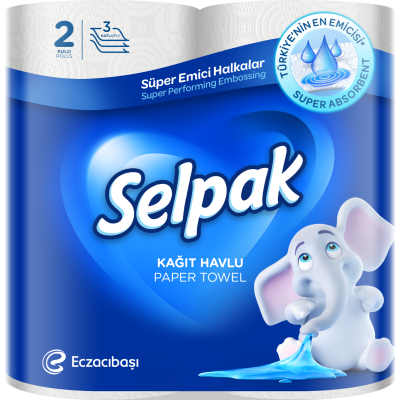 Кухонные бумажные полотенца SELPAK 2 рул. 3-х слойные 55 отрывов белые (29380)