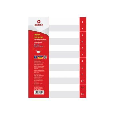 Разделитель листов А4 Optima, пластик, 12 разделов, цифровой