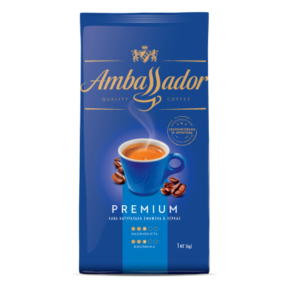 Кофе в зернах 1000г, пакет, "Blue Label", AMBASSADOR PREMIUM