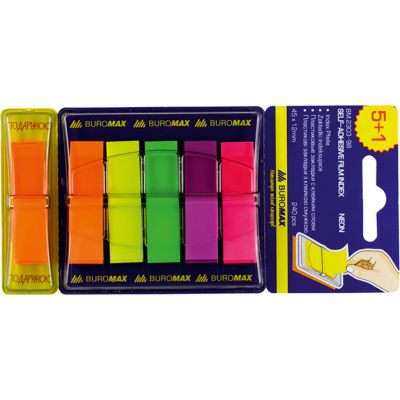 Закладки POP-UP (5+1) цветов по 40л. пластиковые NEON 45x12мм, ассорти (BM.2303-98)