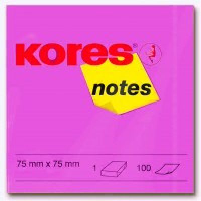 Блок бумаги с клейким слоем 75х75мм Kores 100 лист неон розовый (K47075)