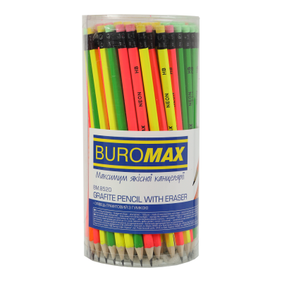 Карандаш графитовый NEON, НВ, с ластиком, ассорти