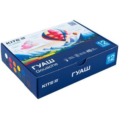Гуашь 12 цветов, 20 мл Kite Classic