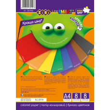 Набор цветной бумаги А4 формата, 8 листов: 8 цветов, на скобе