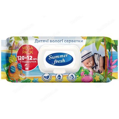 Салфетки влажные, с пластиковым клапаном 132 шт в упаковке, Summer Fresh