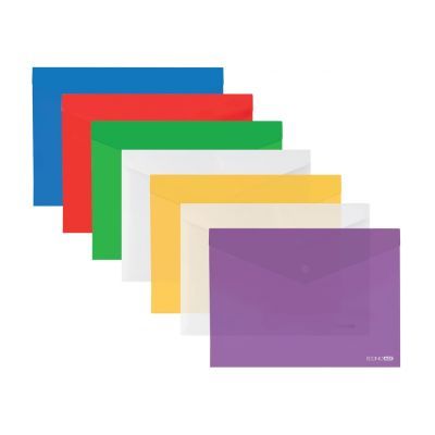Папка-конверт А5 прозрачная на кнопке фактура глянец ассорти (E31316)