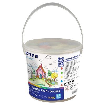 Мел цветной Jumbo, 15 шт. в ведерке Kite Classic