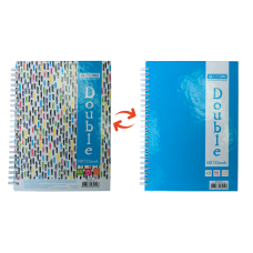 Книга записная DOUBLE, А5, 96 л., клетка, твердая ламинированная обложка, голубая/радужная