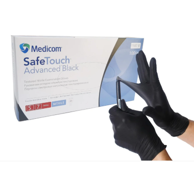 Перчатки нитриловые в боксе М 100 шт, плотные, черные