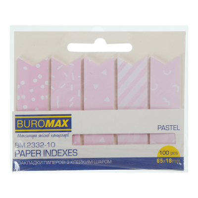 Закладки бумажные PASTEL, с клейким слоем, 65x18 мм, 100 л., розовые