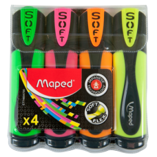 Набор текстовых маркеров FLUO PEPS Ultra Soft 4 цвета на блистере, Maped Набор текстовых маркеров FLUO PEPS Ultra Soft 4 цвета на блистере, Maped